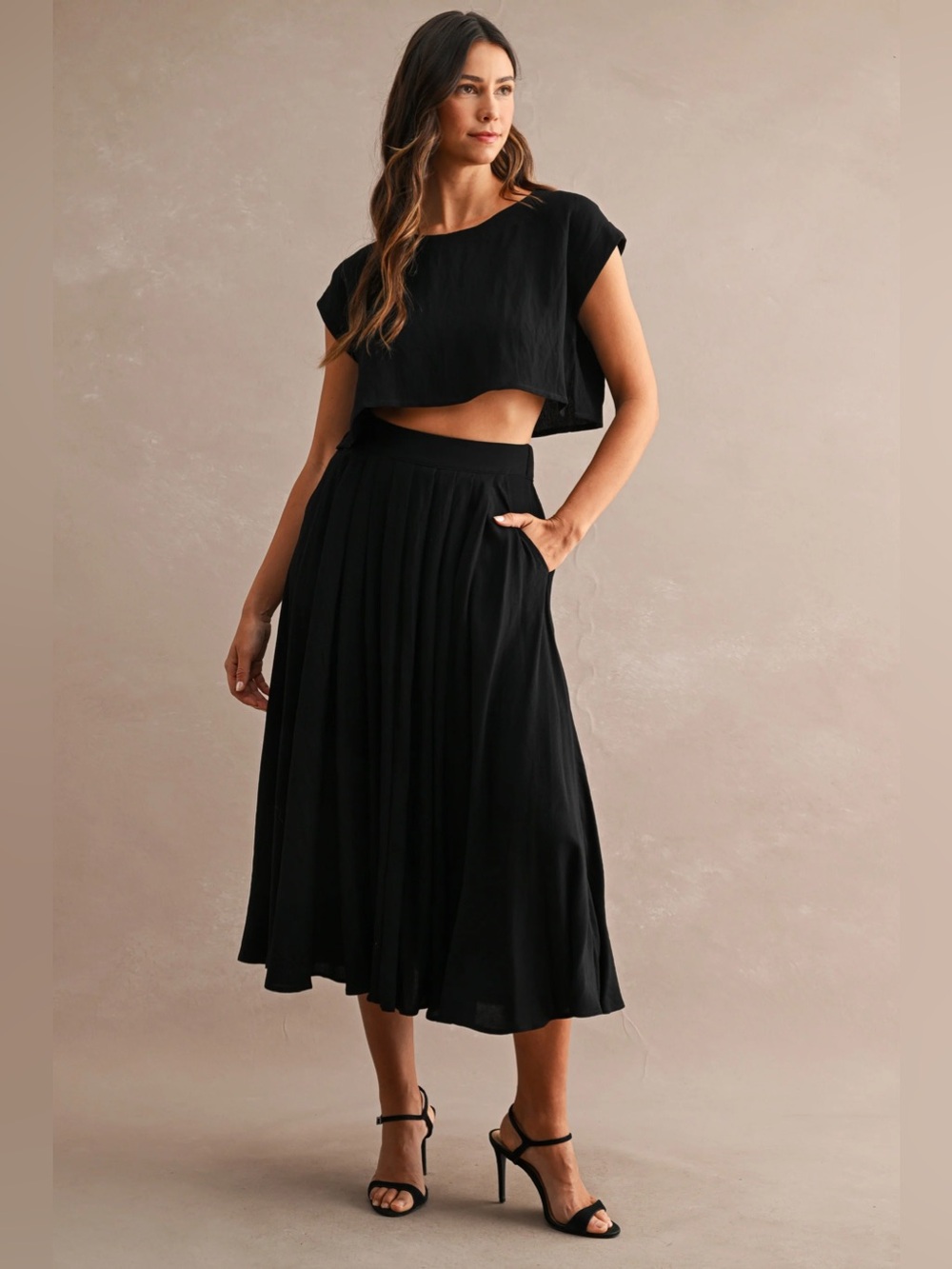 NWT Black Crop Top and Midi Skirt Set | 2 Piece Matching Set | Chic Fall Set
